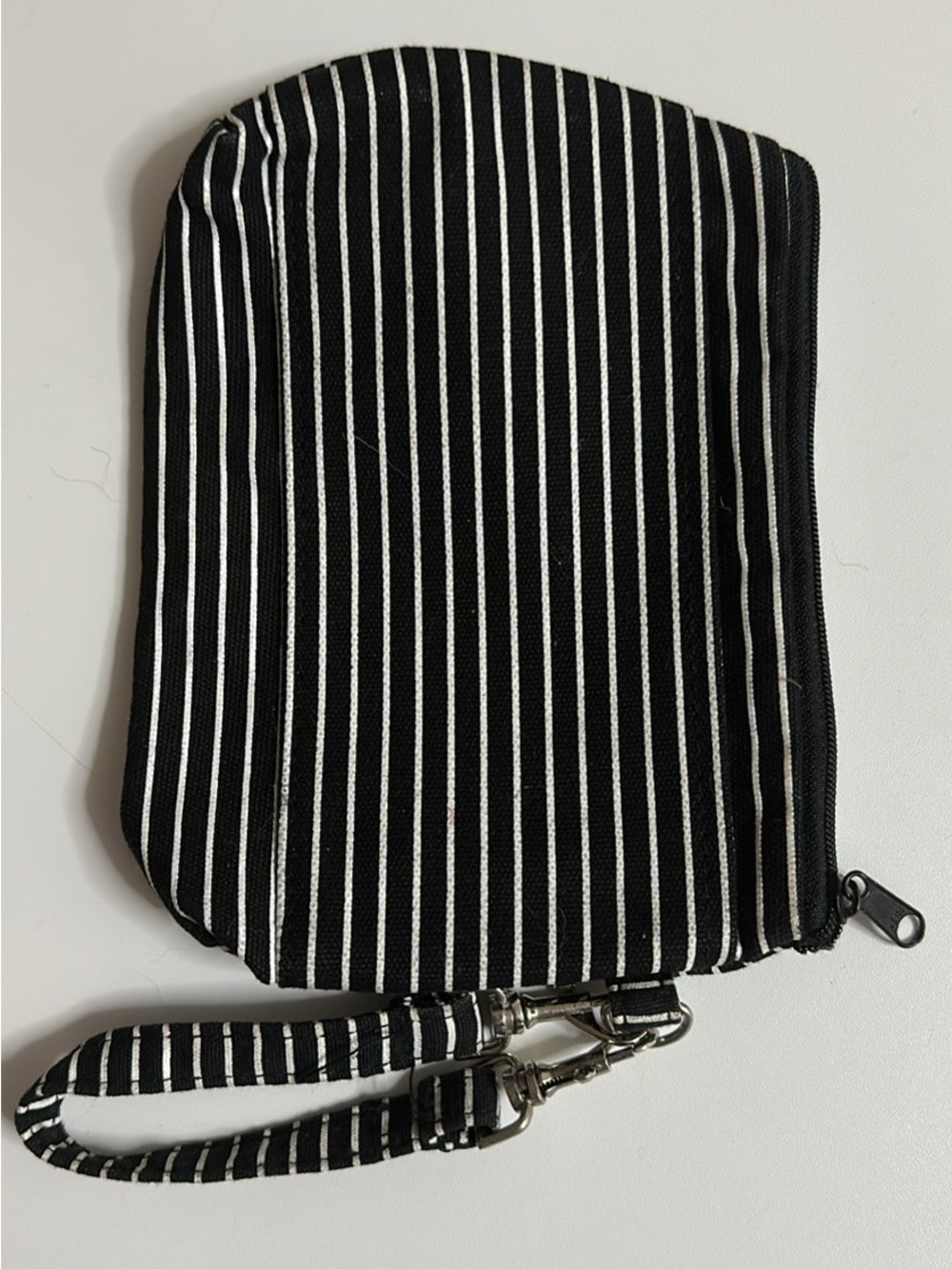 Black & White Striped Wristlet Clutch with Teal Skull Accent - Picture 2 of 2